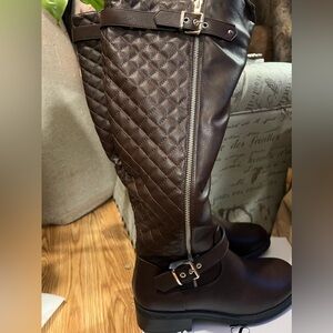 Brand new brown quilted boots. Wide calf. Size 10.